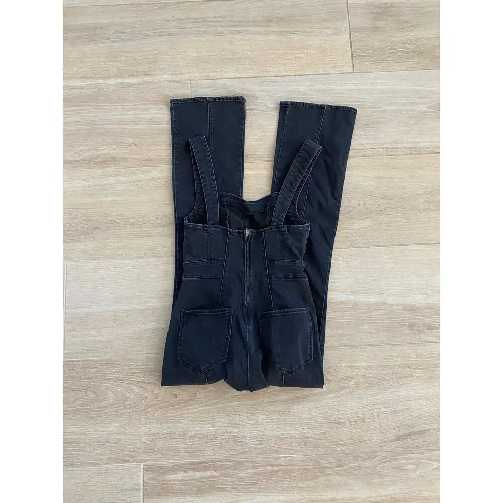 Free People Light My Fire Denim Jumpsuit Size S